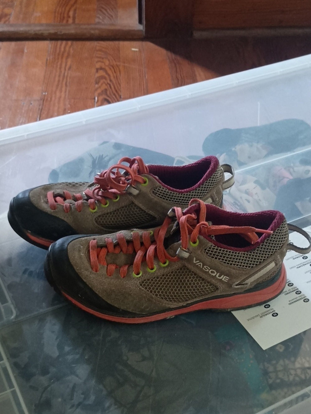 Vasque Olive Trail Shoes with Coral and Burgundy Accents